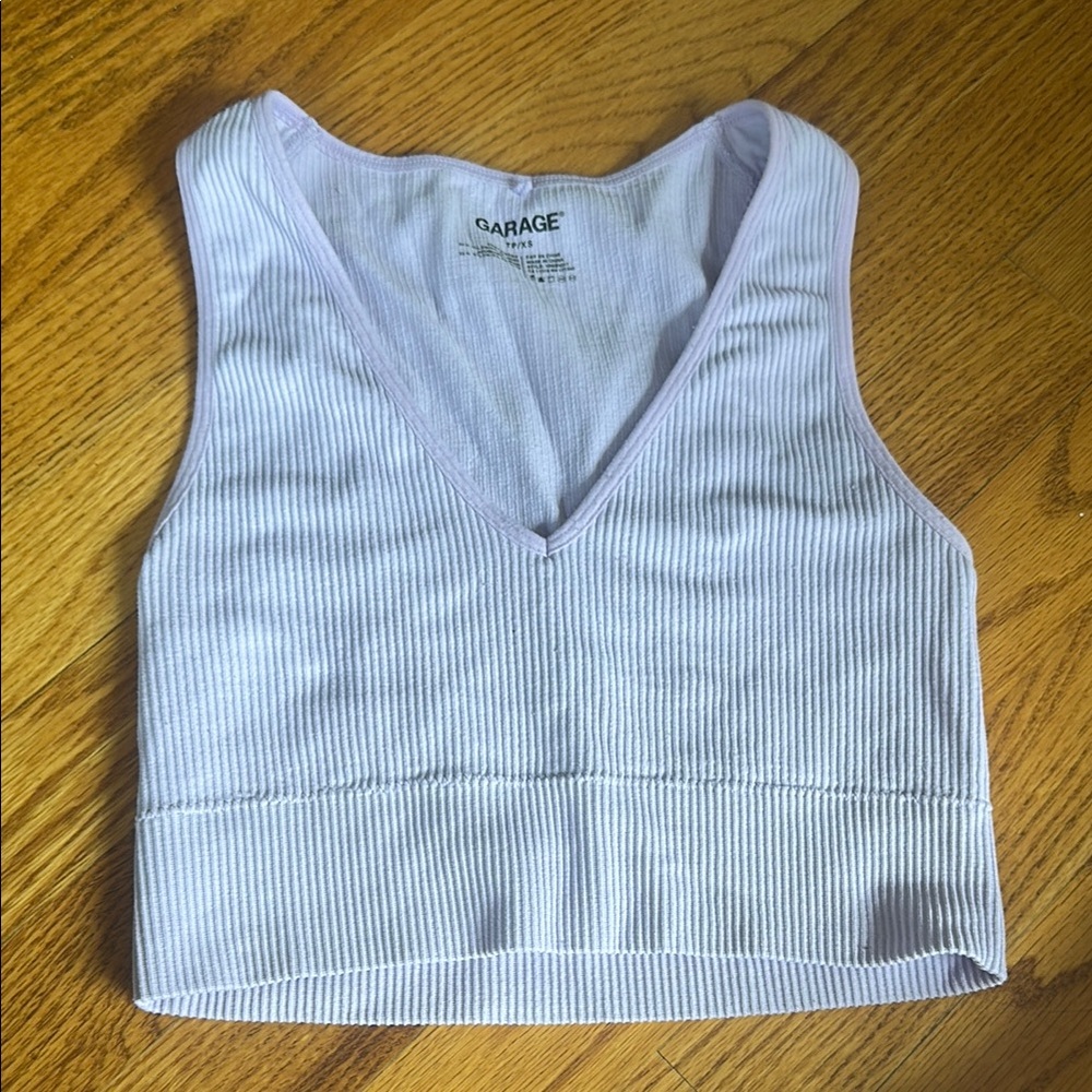 Garage Women's V-Neck Ribbed White Tank Top